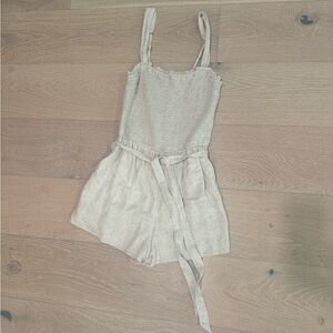 Beige Sleeveless Romper with Tie Waist